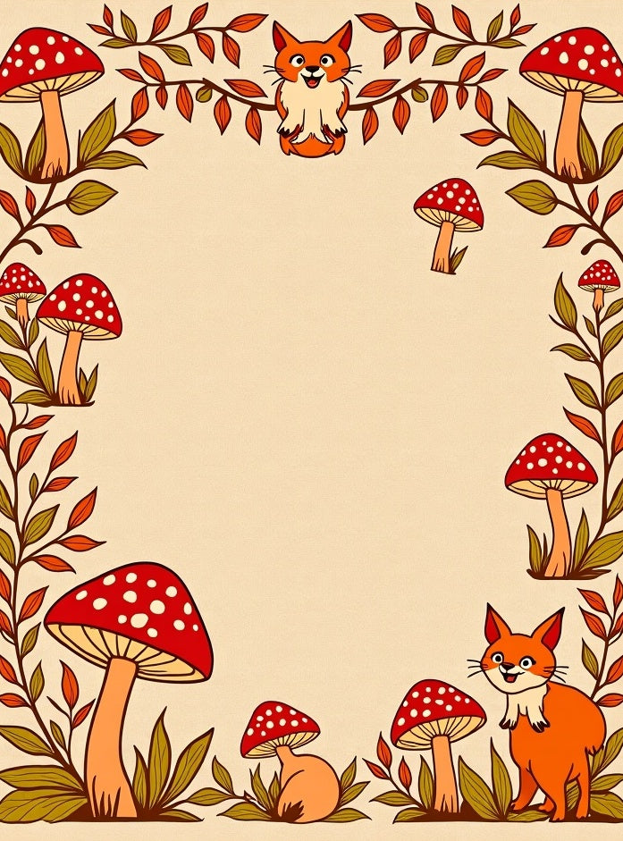 Whimsical Fox and Mushroom Autumn Border Rug
