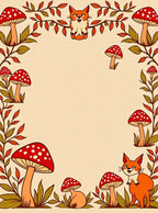 Whimsical Fox and Mushroom Autumn Border Rug