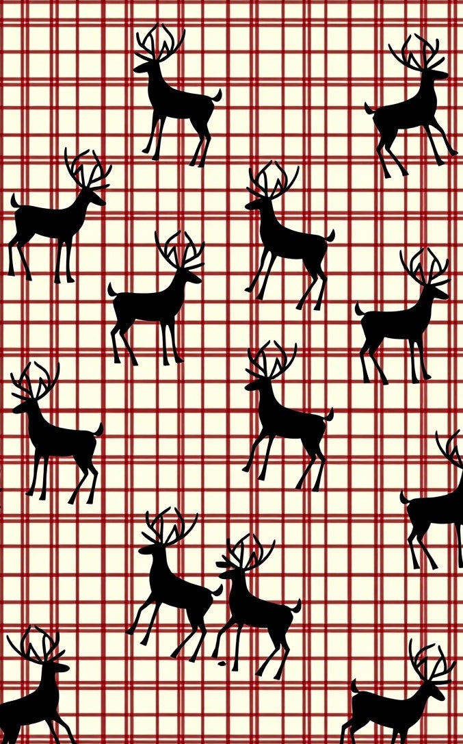 Cream Red Plaid Deer Silhouette Rug