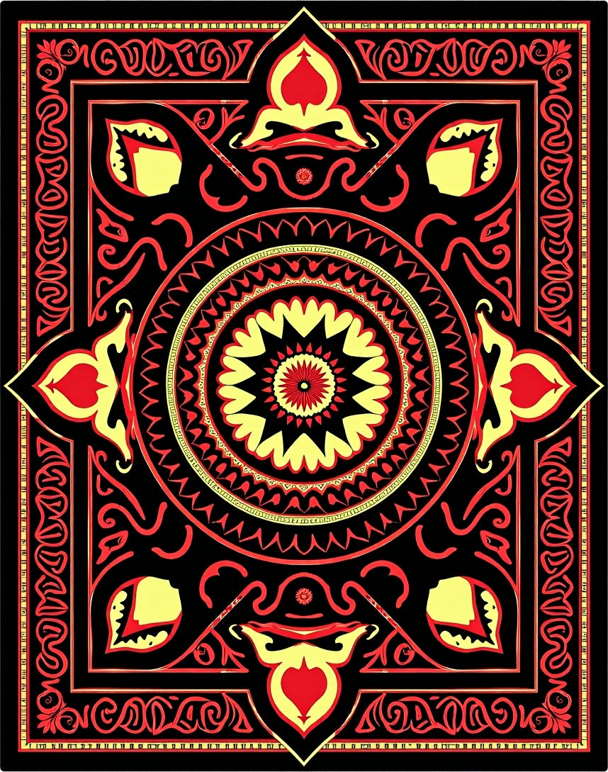 Bold Red and Yellow Medallion Sunburst Rug