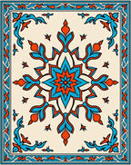 Aqua Coral Floral Medallion Border Rug