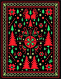 Bold Red Green Folk Art Trees Rug