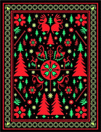 Bold Red Green Folk Art Trees Rug