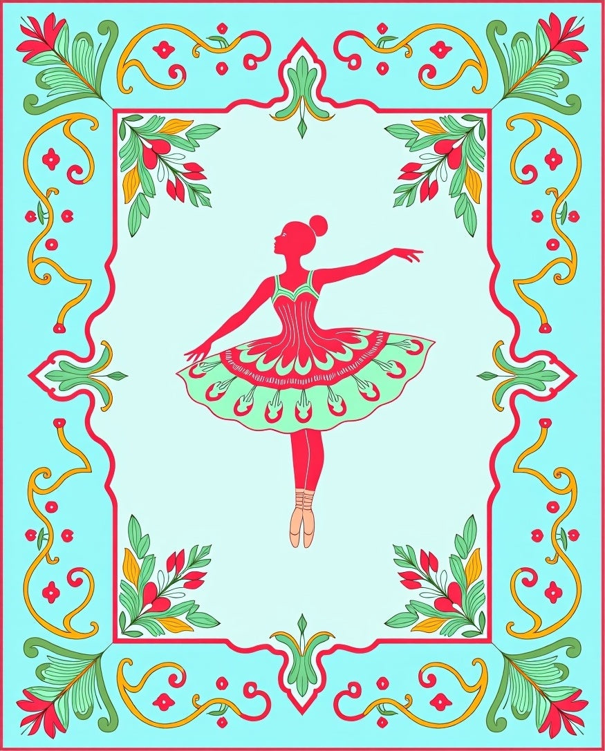 Whimsical Ballerina Red Mint Border Rug