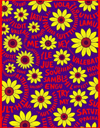 Vibrant Yellow Floral Crimson Text Rug