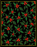 Black Red Green Holly Berry Garland Rug