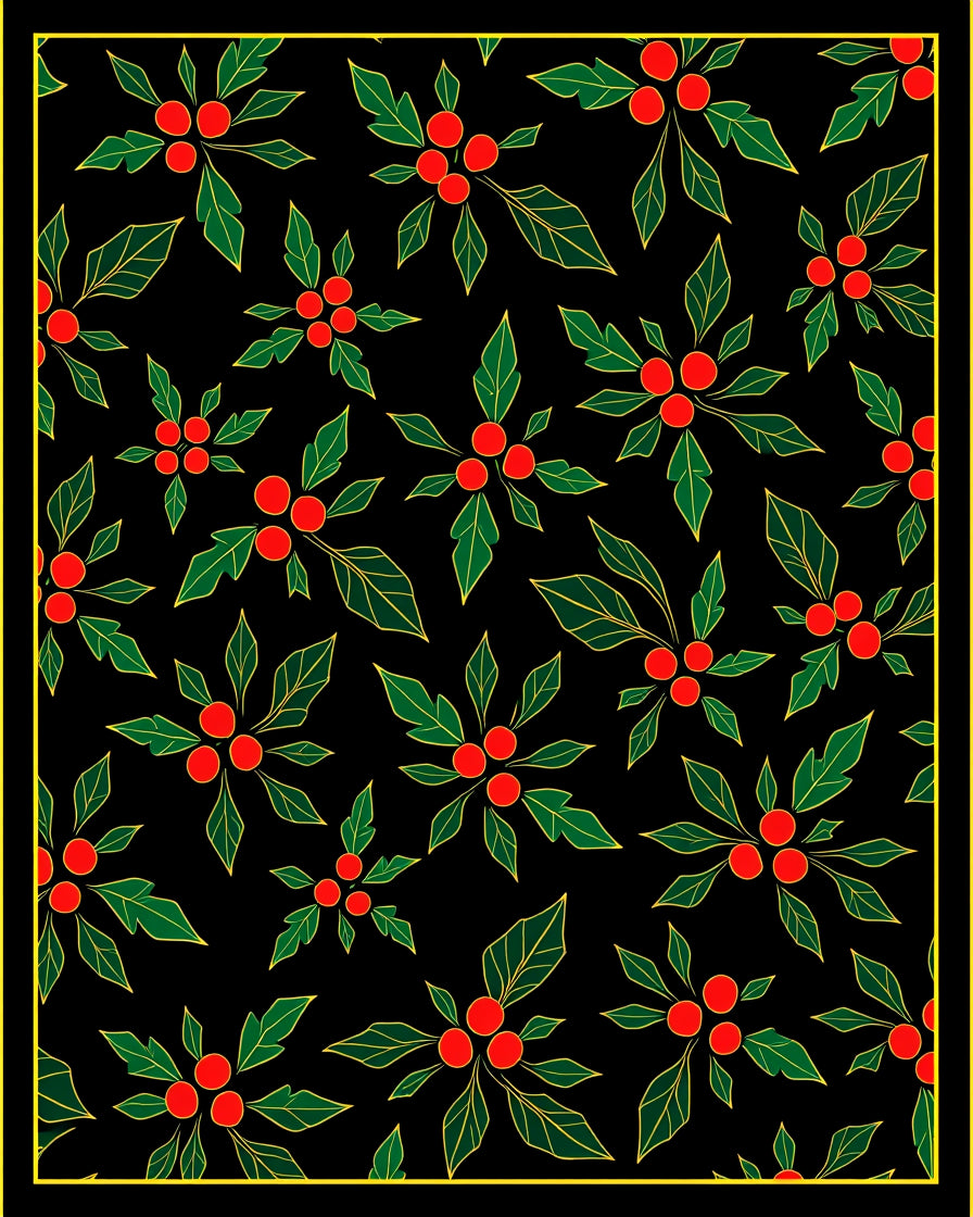 Black Red Green Holly Berry Garland Rug