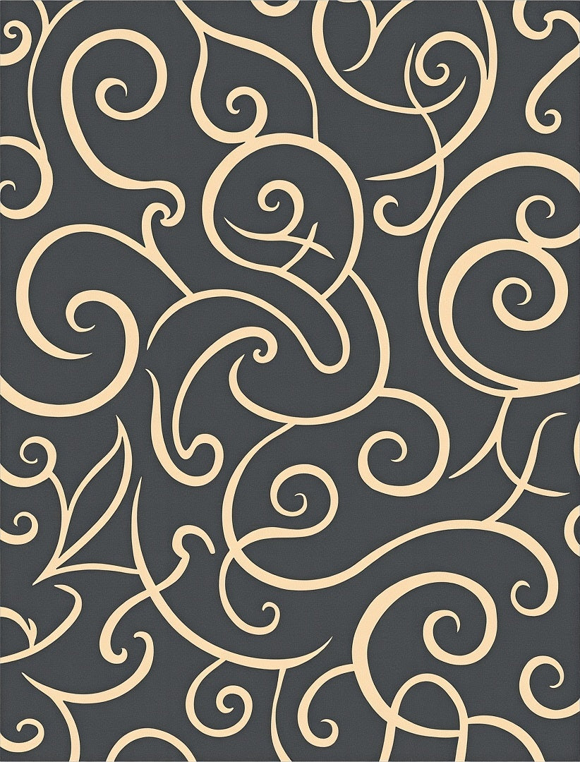 Dark Gray Cream Swirl Scroll Rug