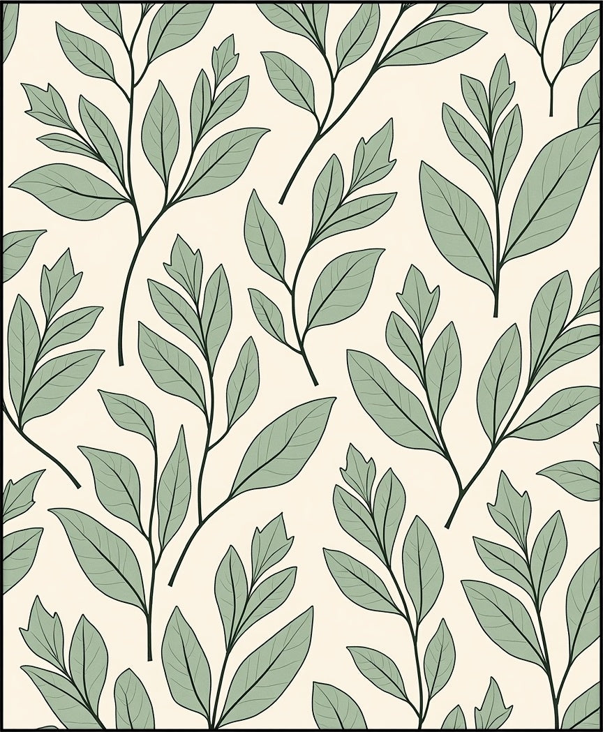 Pale Green Leaf Branch Arrangement Rug