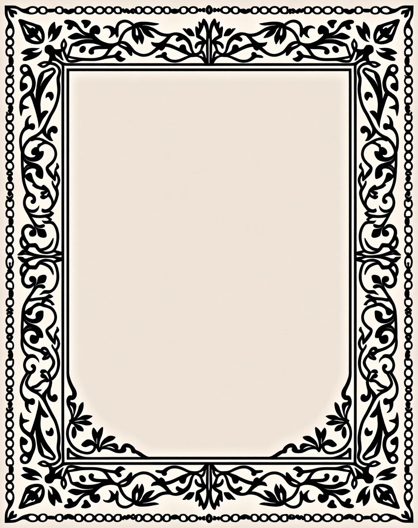 Black Classic Floral Scroll Border Rug