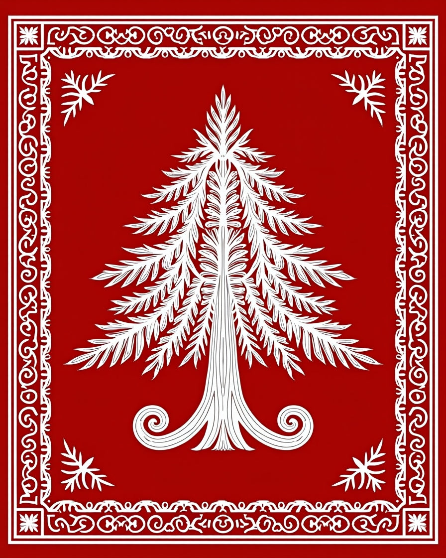 Crimson White Pine Tree Bordered Rug