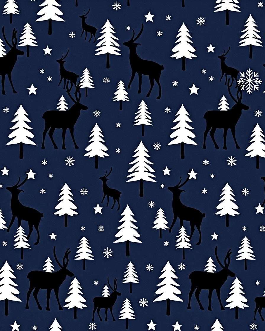 Dark Blue Reindeer Christmas Trees Rug