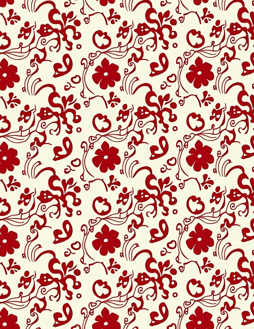Crimson Floral Vine Symmetry Rug
