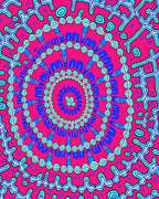 Vibrant Pink Blue Medallion Circular Art Rug