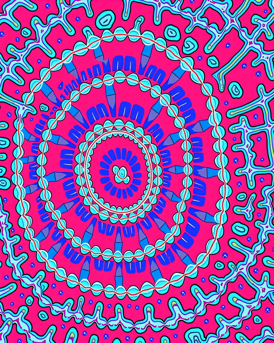 Vibrant Pink Blue Medallion Circular Art Rug