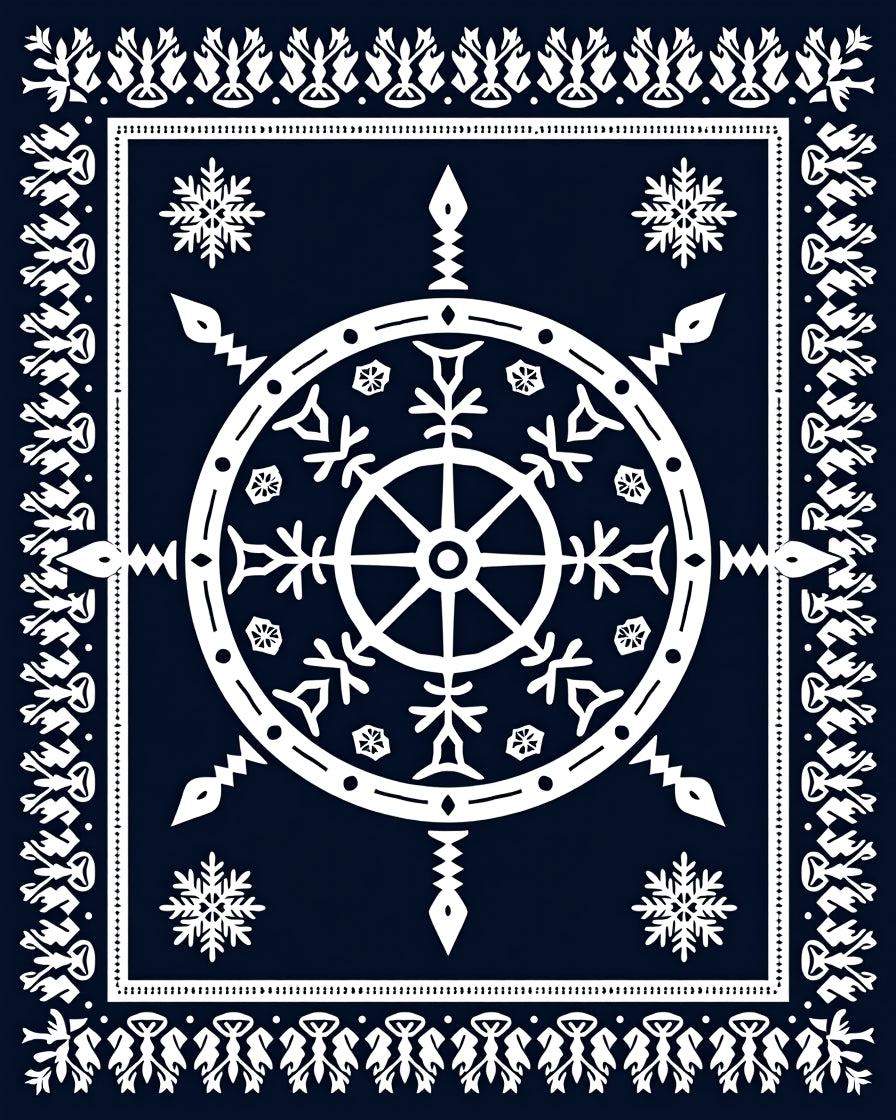 Navy White Snowflake Medallion Rug