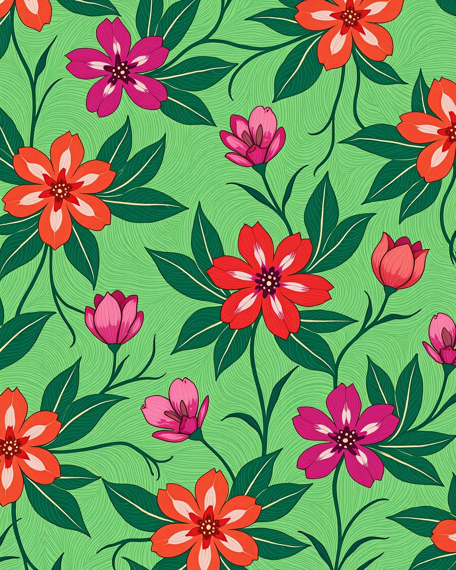 Vibrant Coral Pink Floral Garden Rug