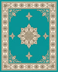 Teal Medallion Floral Border Rug