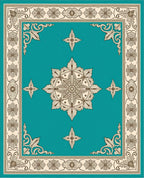 Teal Medallion Floral Border Rug