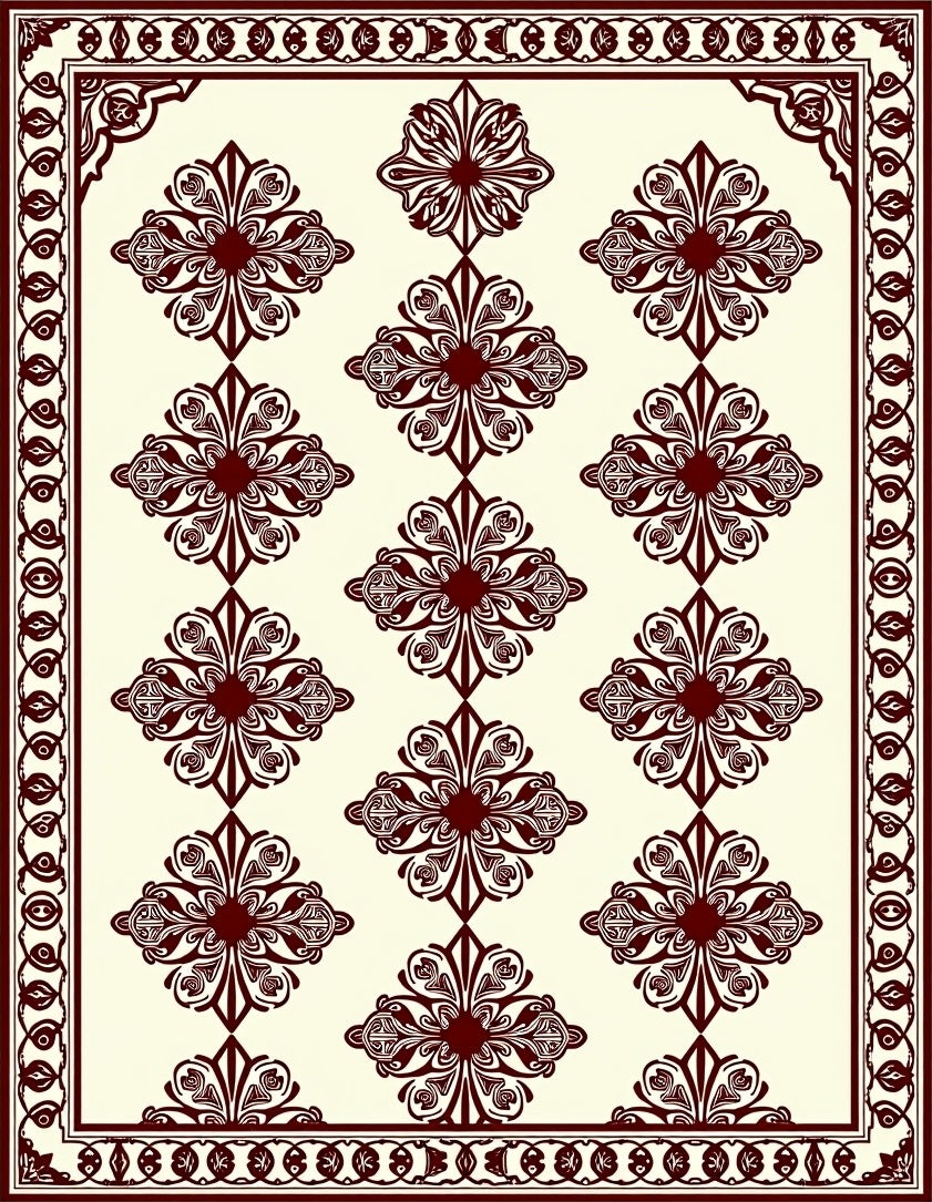 Deep Crimson Floral Lattice Medallion Rug