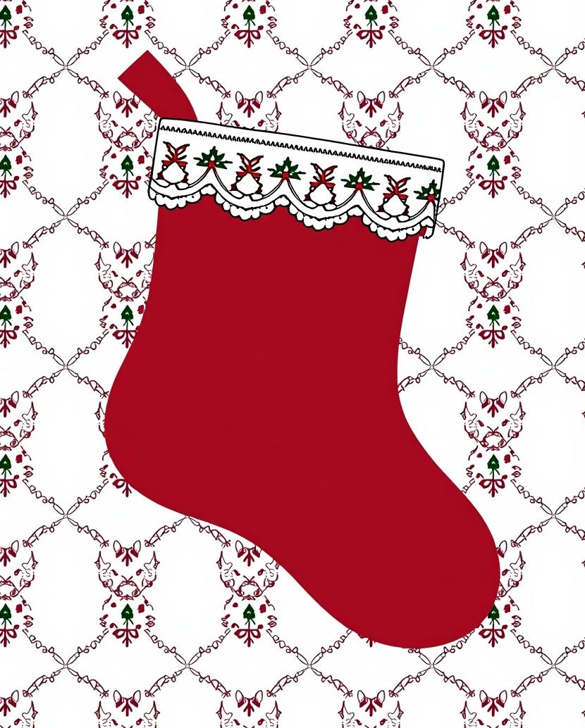 Crimson Festive Holiday Stocking Lace Rug