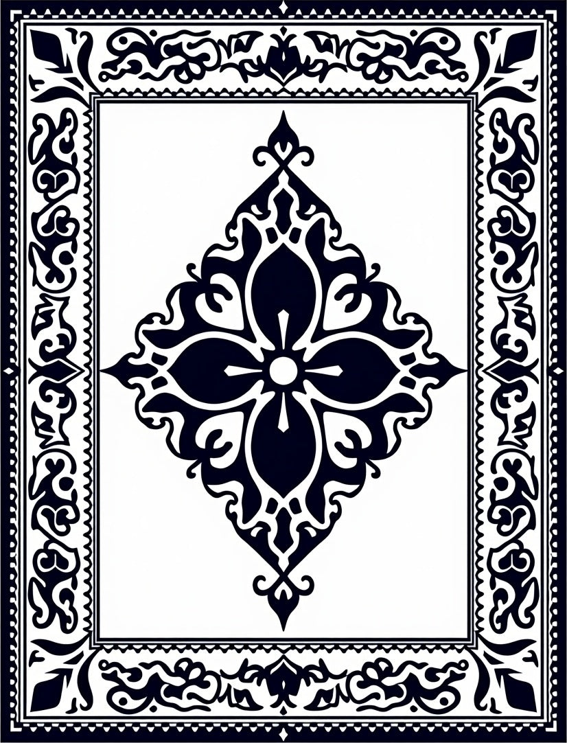 Ornate Black White Diamond Bloom Rug