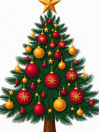Festive Red Gold Star Ornaments Tree Rug