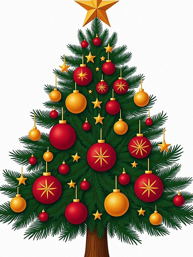 Festive Red Gold Star Ornaments Tree Rug