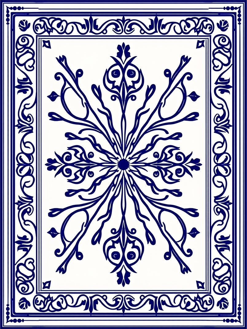 Ornate Cobalt Blue Floral Medallion Rug