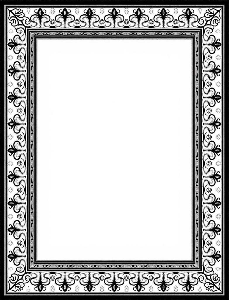 Classic Black White Ornate Border Rug