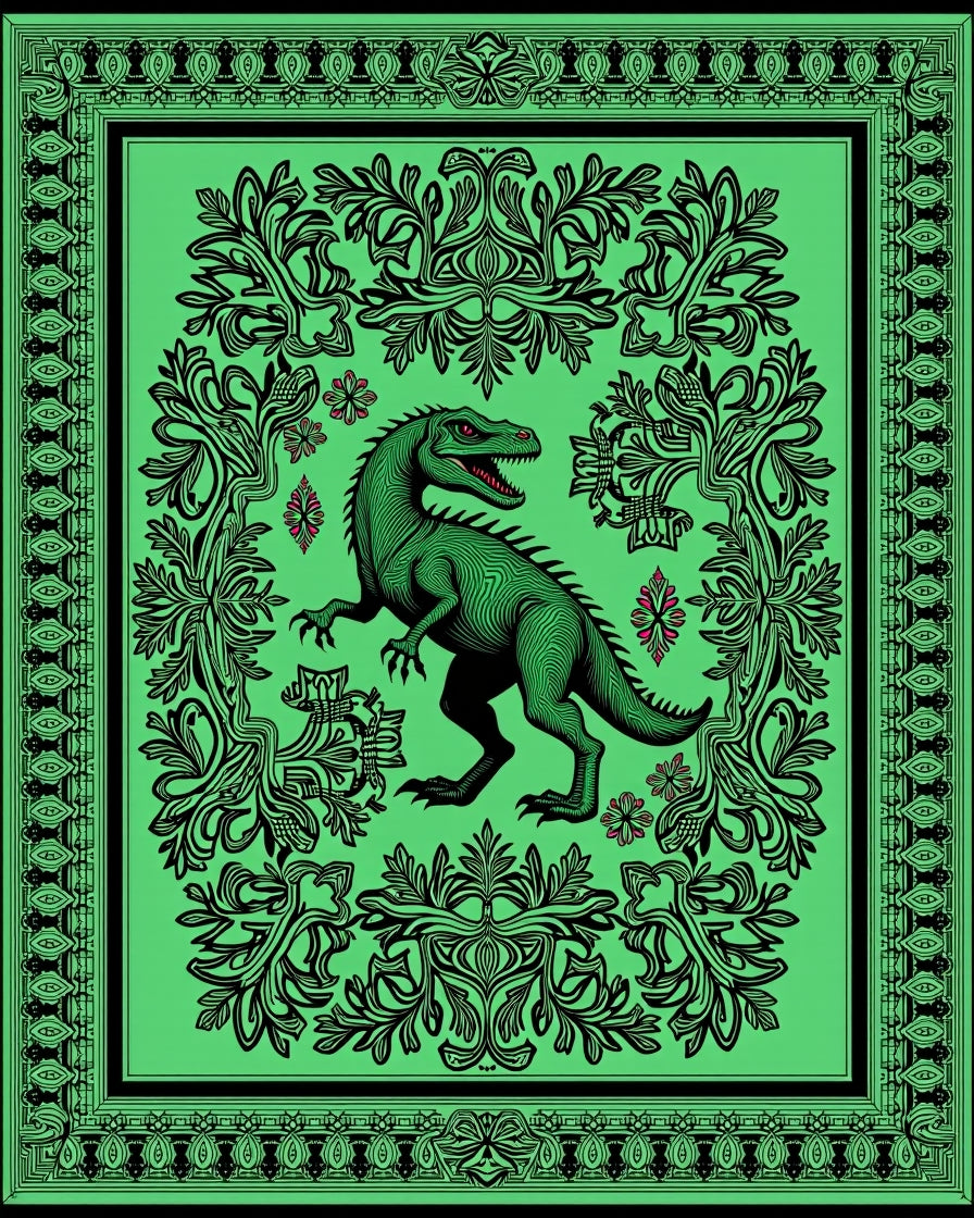 Luminous Green Dinosaur Garden Border Rug