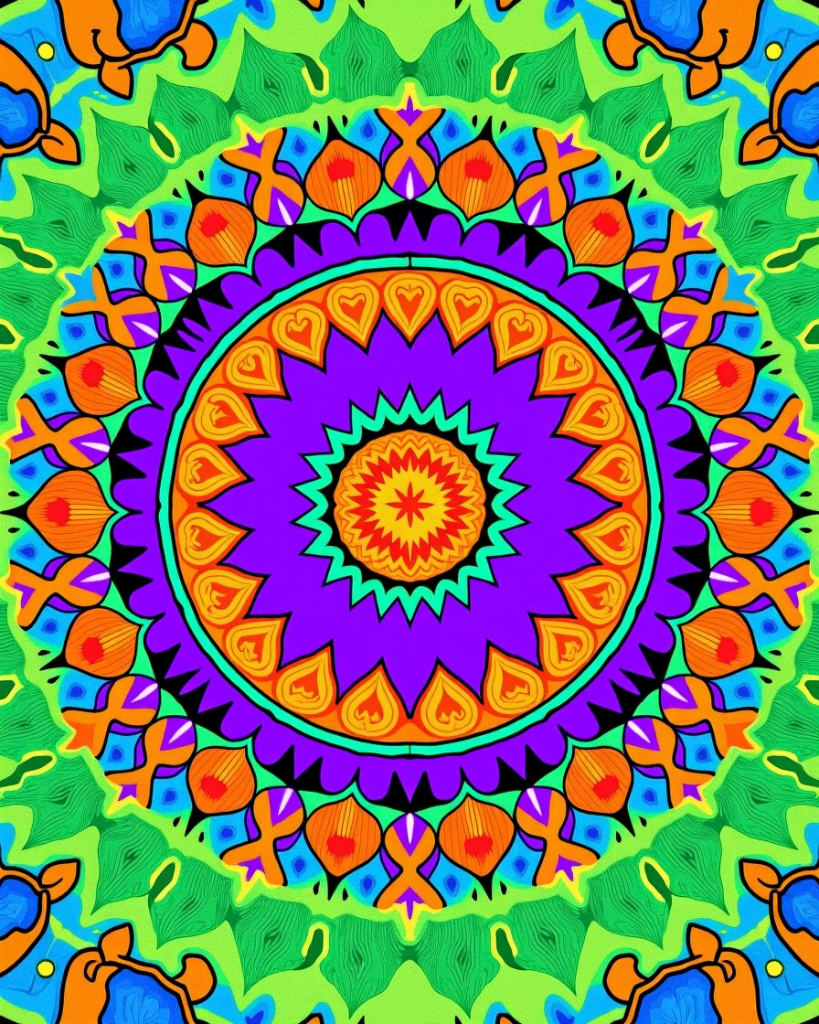 Vibrant Purple Orange Green Mandala Rug