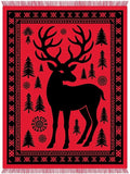 Bold Red Forest Deer Motif Rug