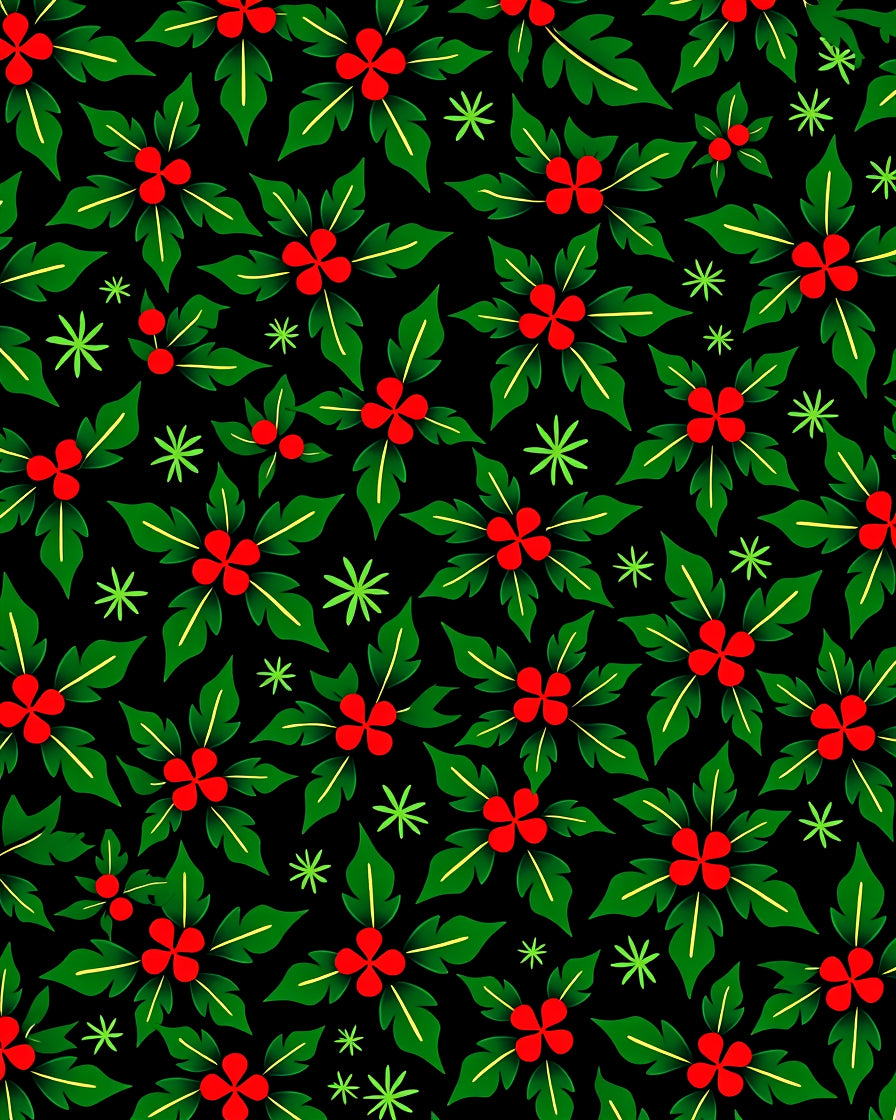 Festive Green Red Berry Foliage Rug