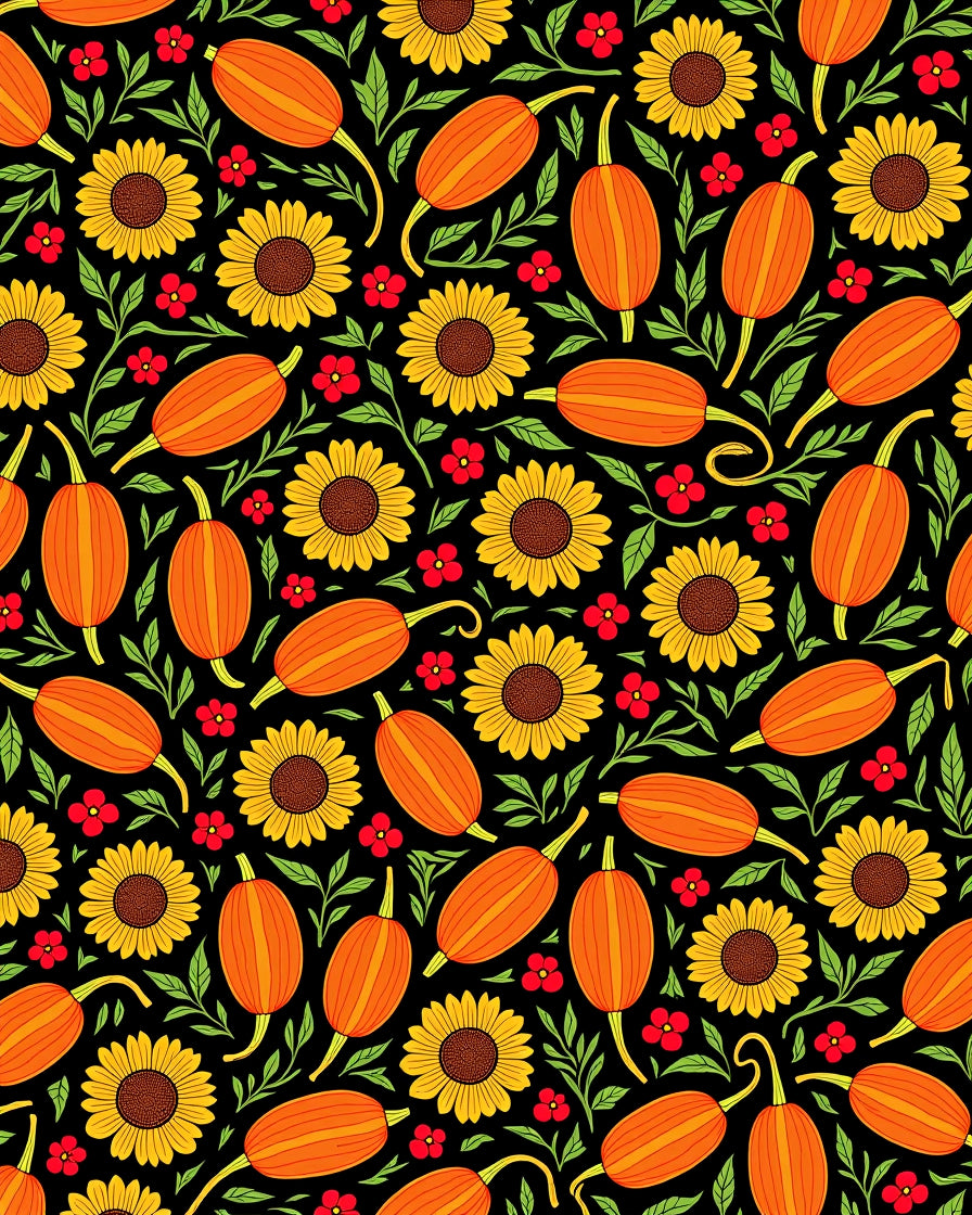 Harvest Pumpkins Sunflowers Red Flowers Rug