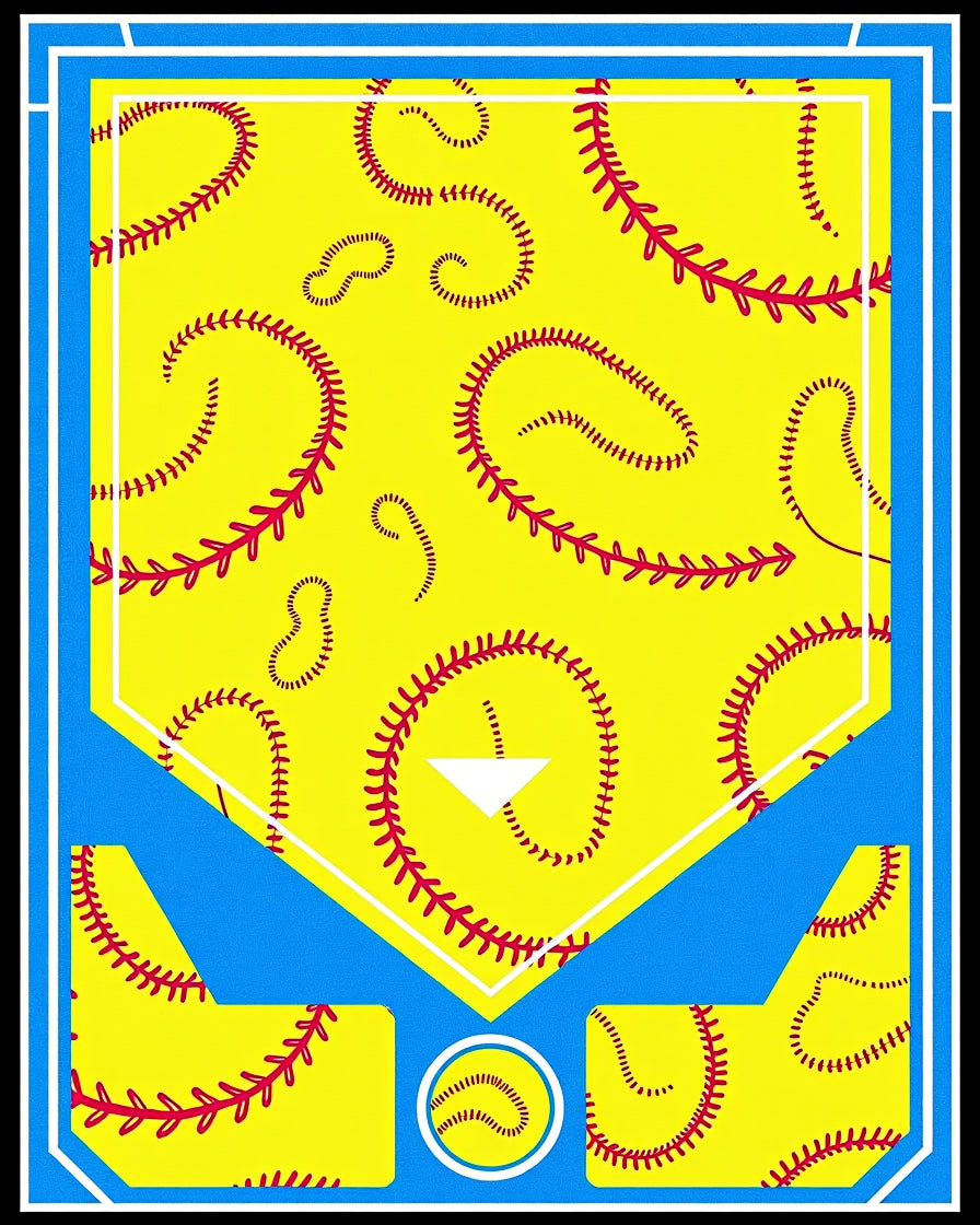 Vibrant Yellow Softball Stitch Area Rug
