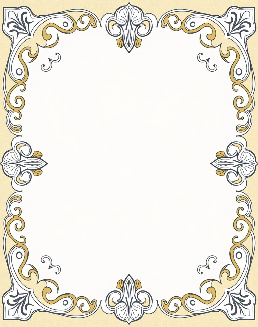 Ornate Yellow and Gray Flourish Border Rug