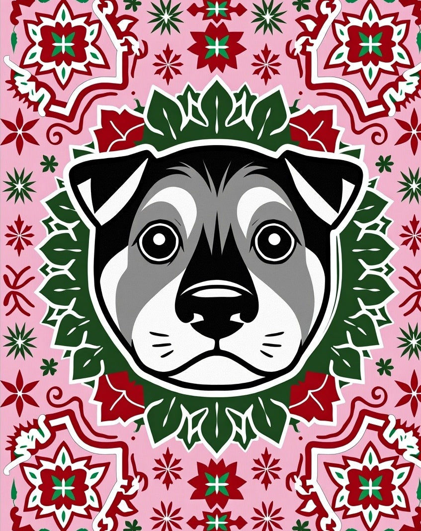 Pink Floral Dog Centered Mandala Rug
