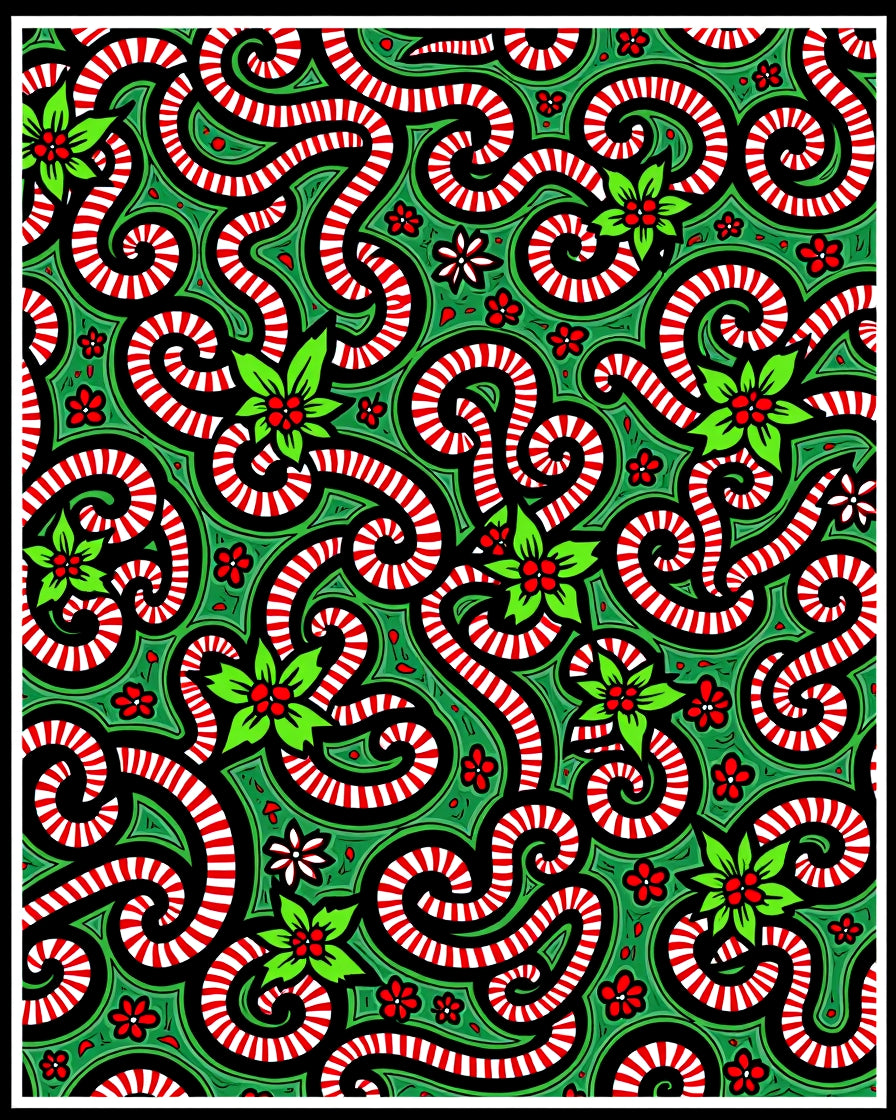 Whimsical Candy Cane Holly Swirl Rug