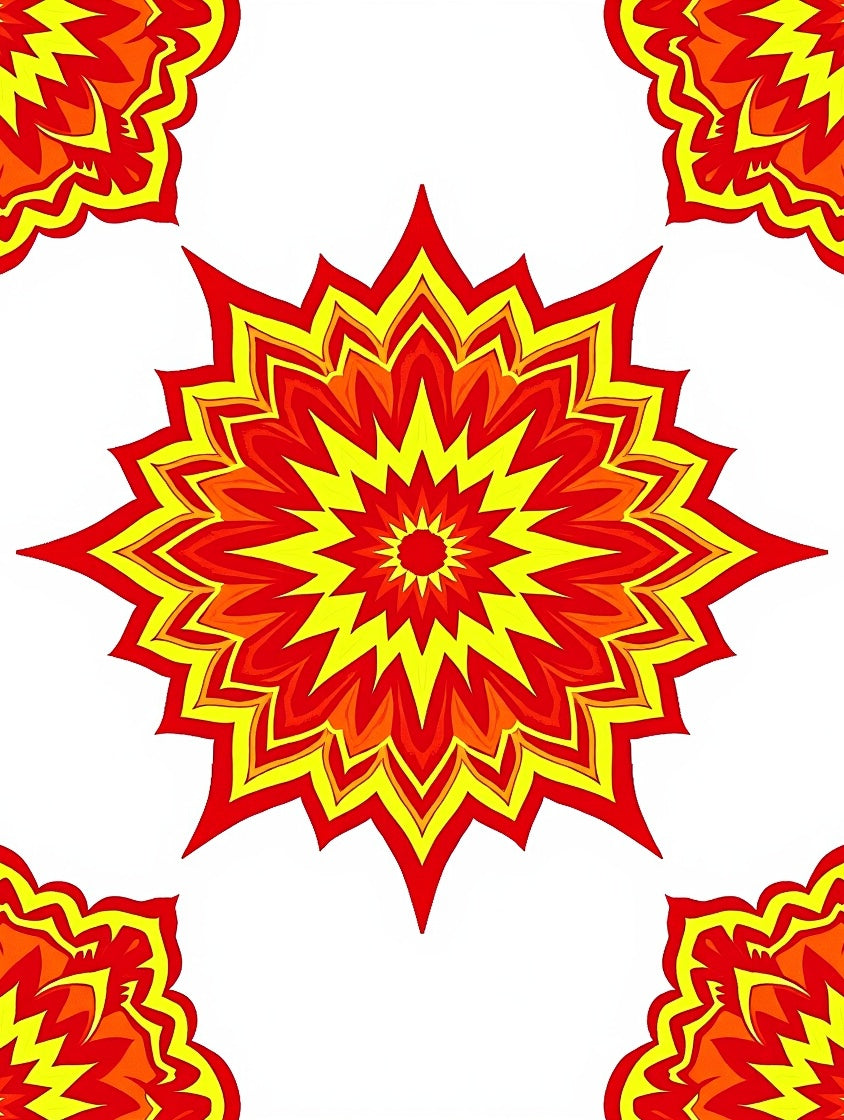 Fiery Red Yellow Starburst Mandala Rug
