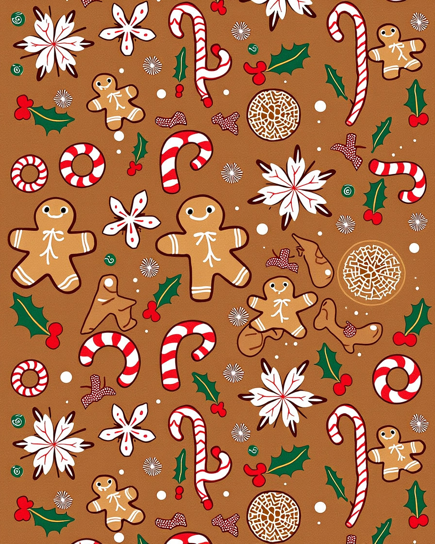 Holiday Gingerbread Candy Cane Snowflakes Rug