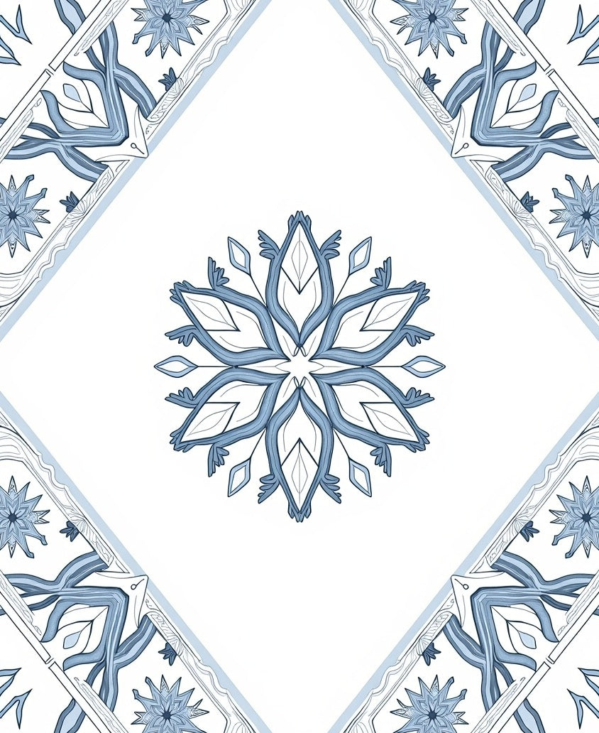 Blue White Porcelain Mandala Floral Rug