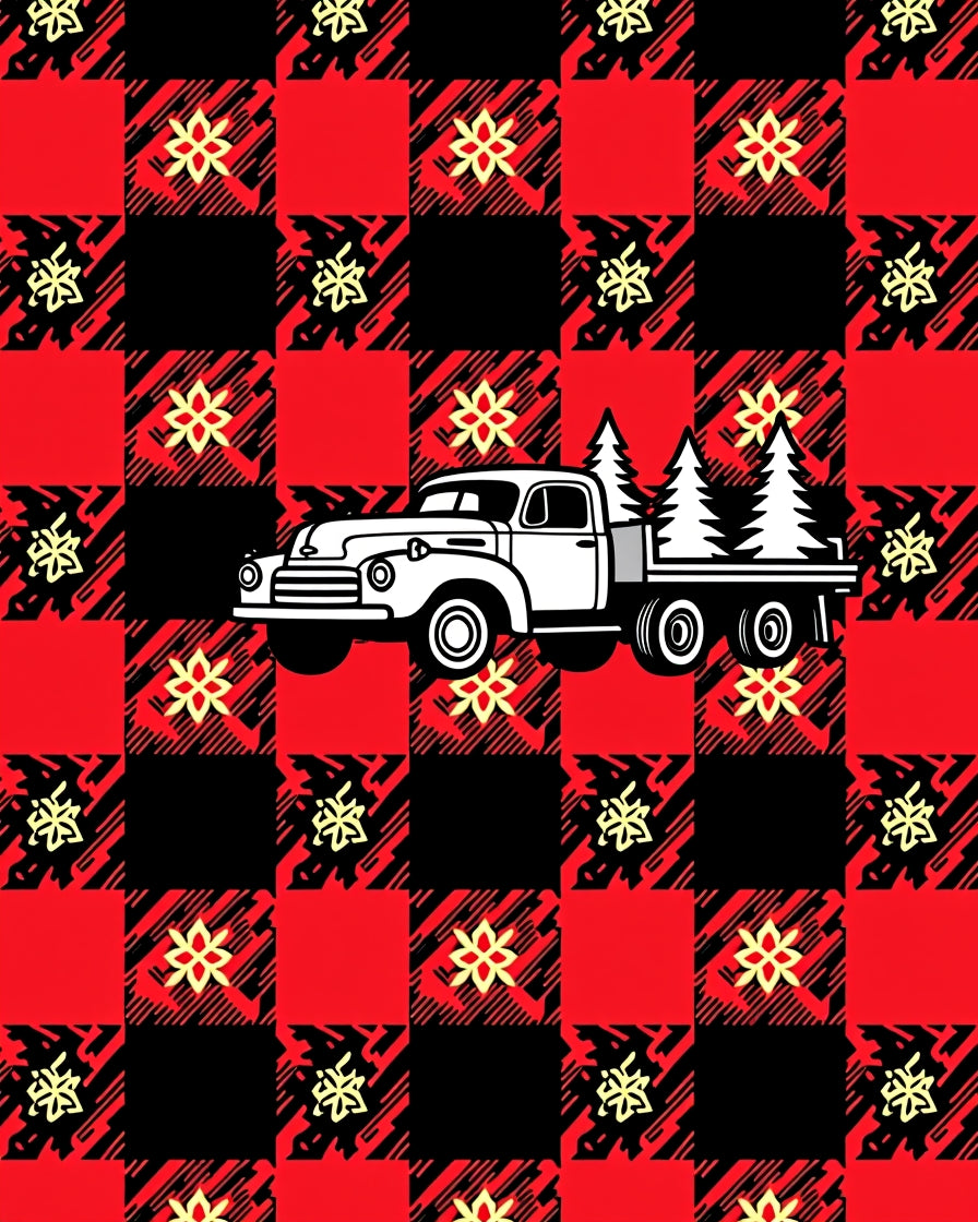 Red Black Buffalo Truck Trees Rug