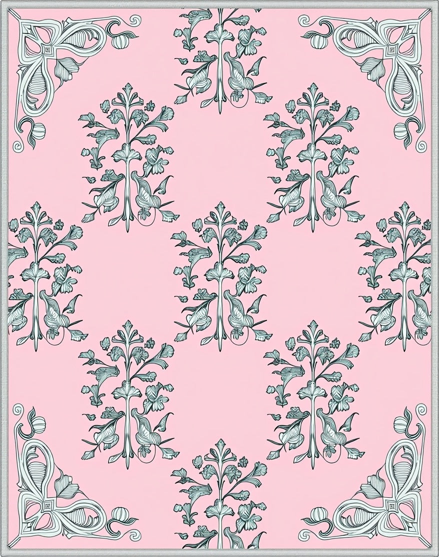Art Nouveau Pink Floral Bordered Rug