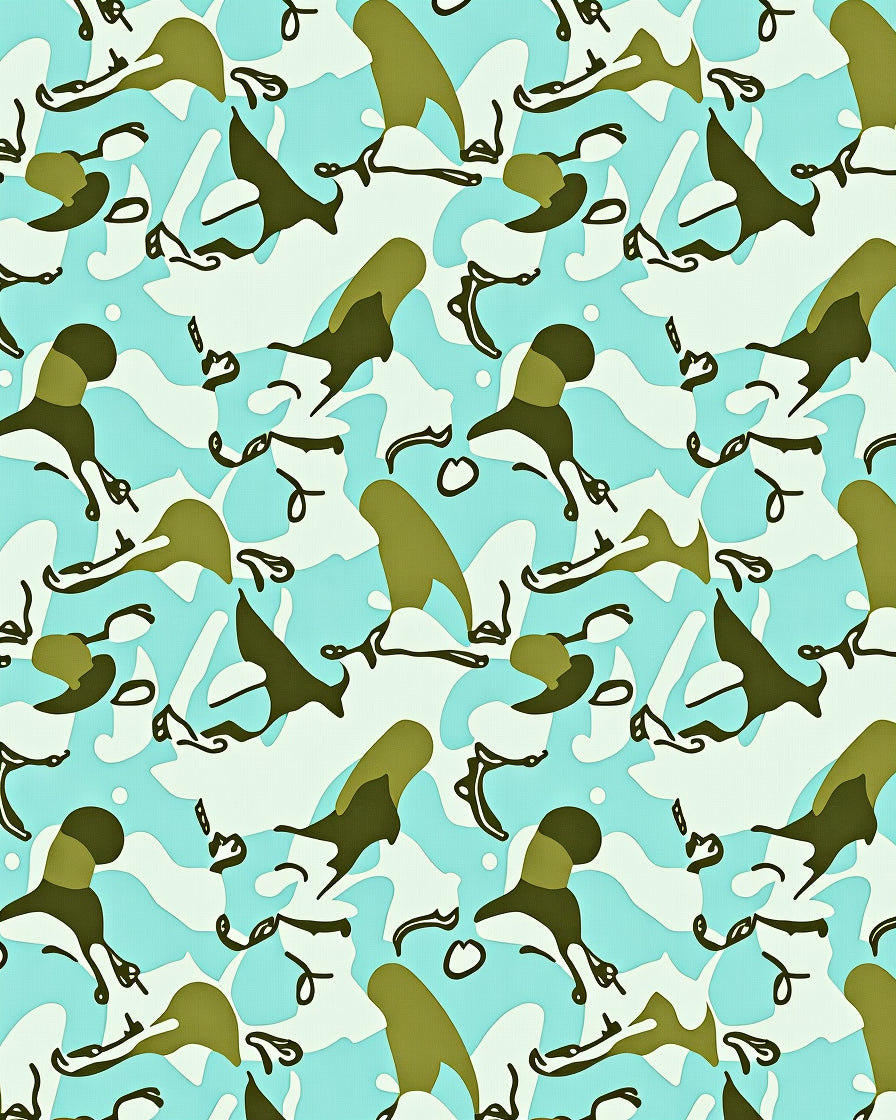 Sky Blue Camouflage Abstract Shapes Rug