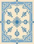 Classic Cream Blue Floral Medallion Rug