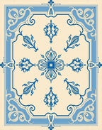 Classic Cream Blue Floral Medallion Rug