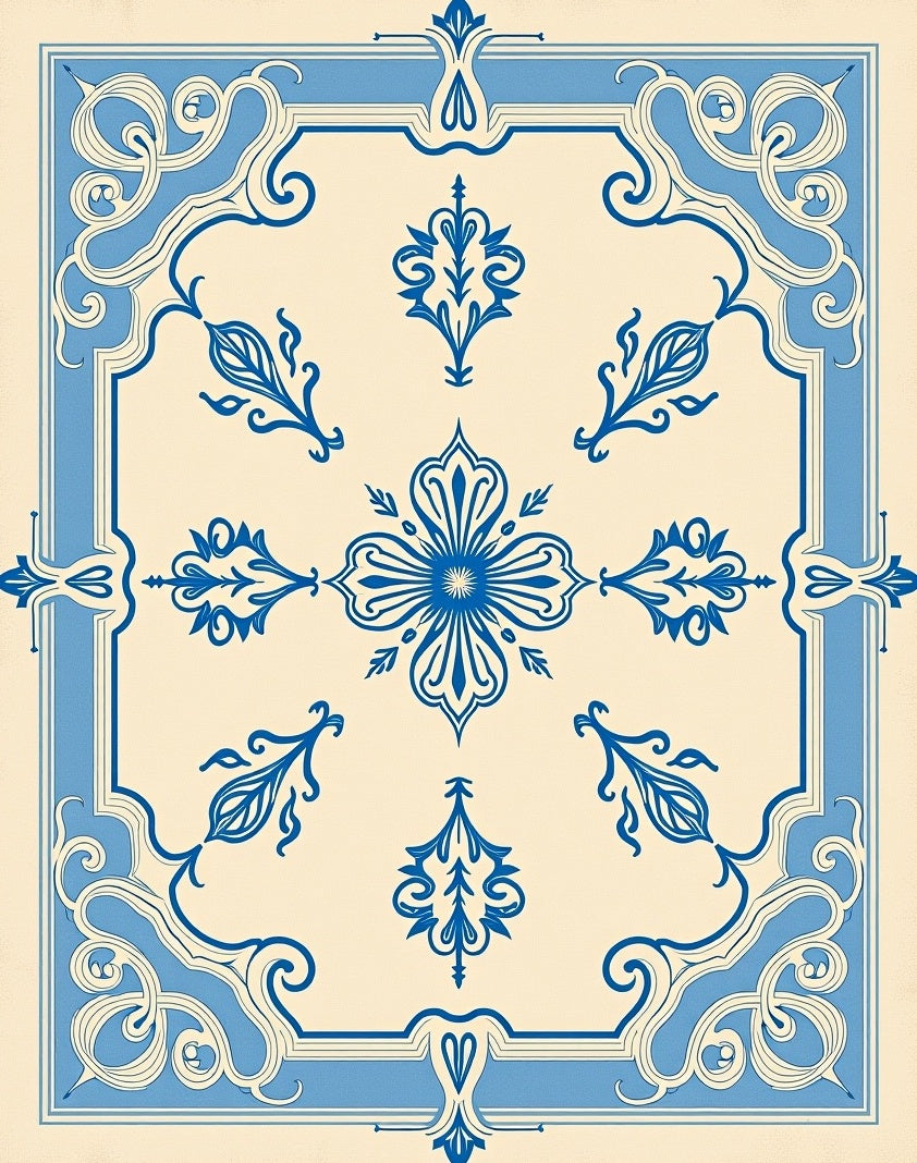Classic Cream Blue Floral Medallion Rug