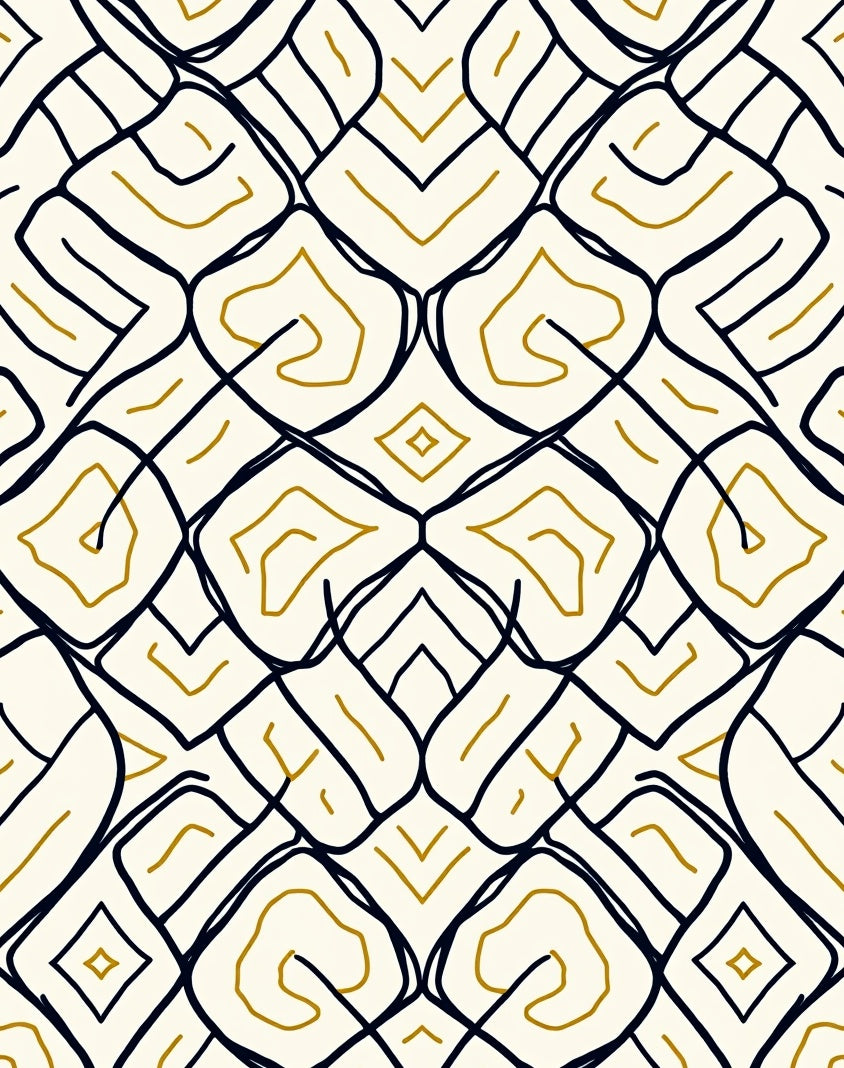Cream Ochre Abstract Interlocking Shape Rug