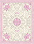 Pink Floral Scrollwork Cream Medallion Rug